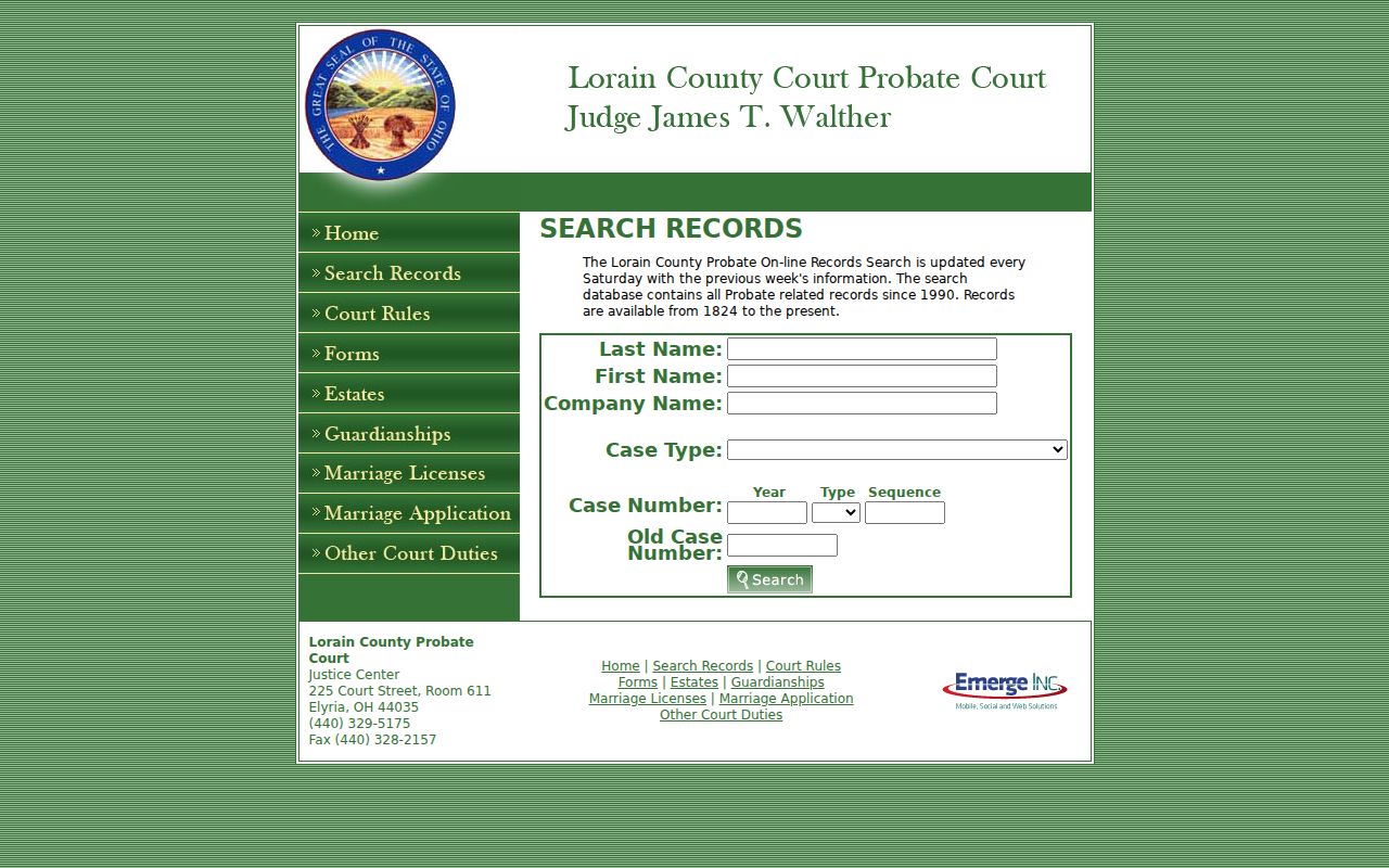 Lorain County case search probate record form