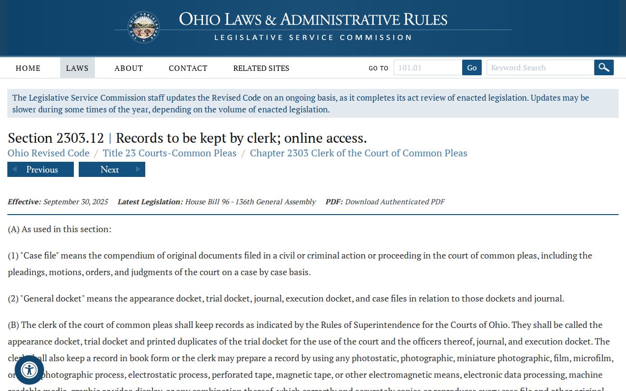 Lorain County civil docket Common Pleas records law