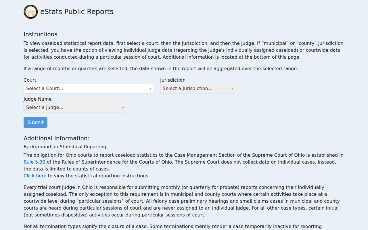 Lorain County court calendar Ohio eStats court statistics source