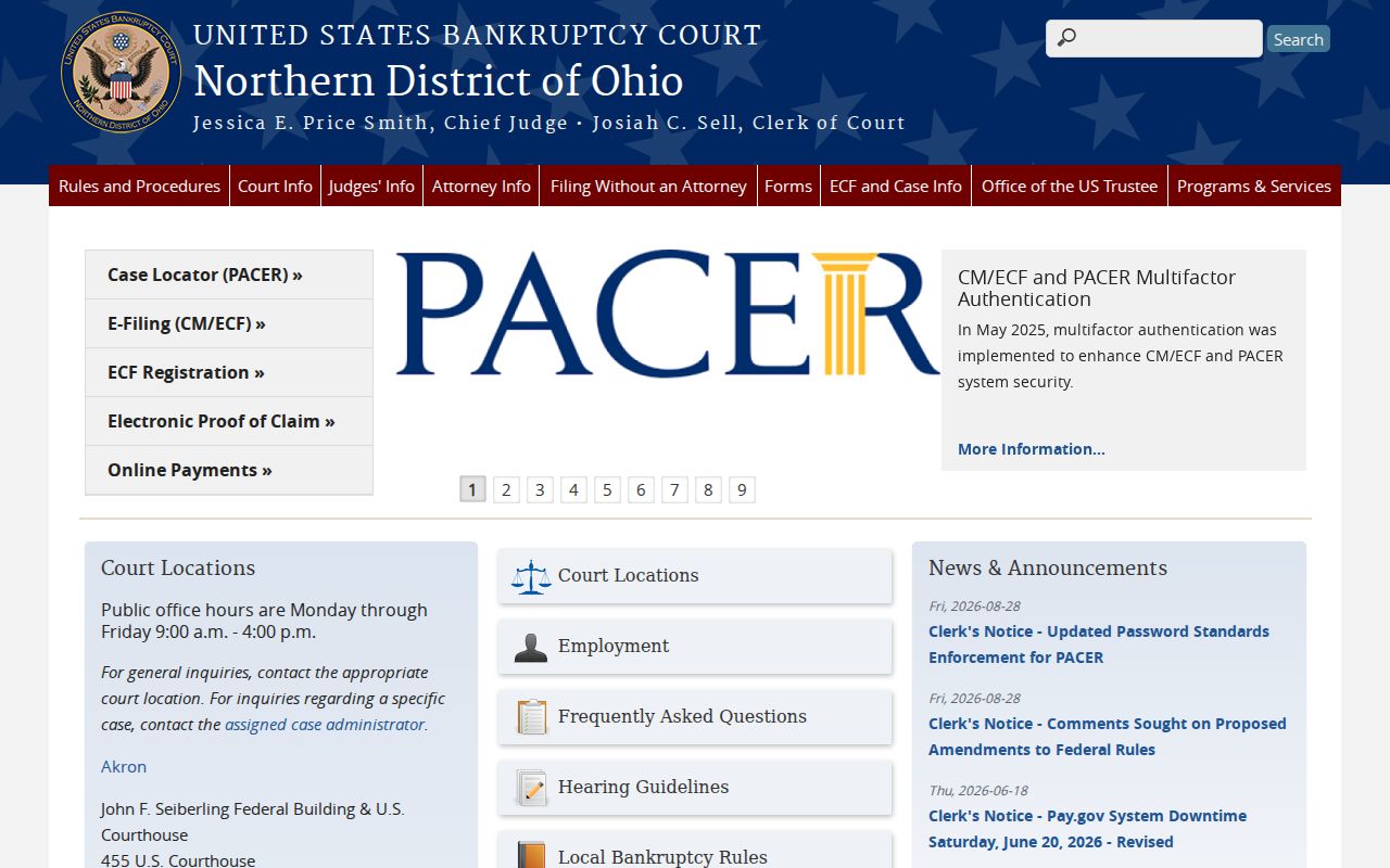 Lorain County court calendar federal bankruptcy court boundary