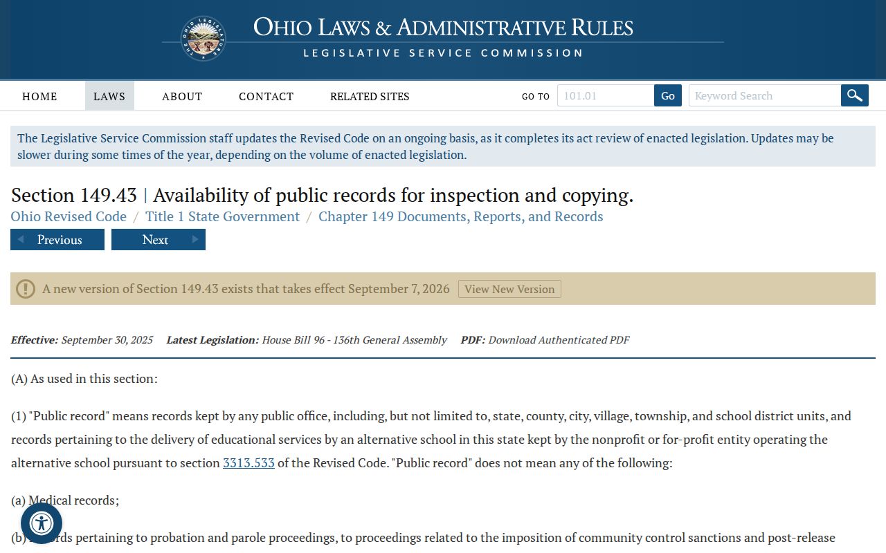 Lorain County court records Ohio Public Records Act reference