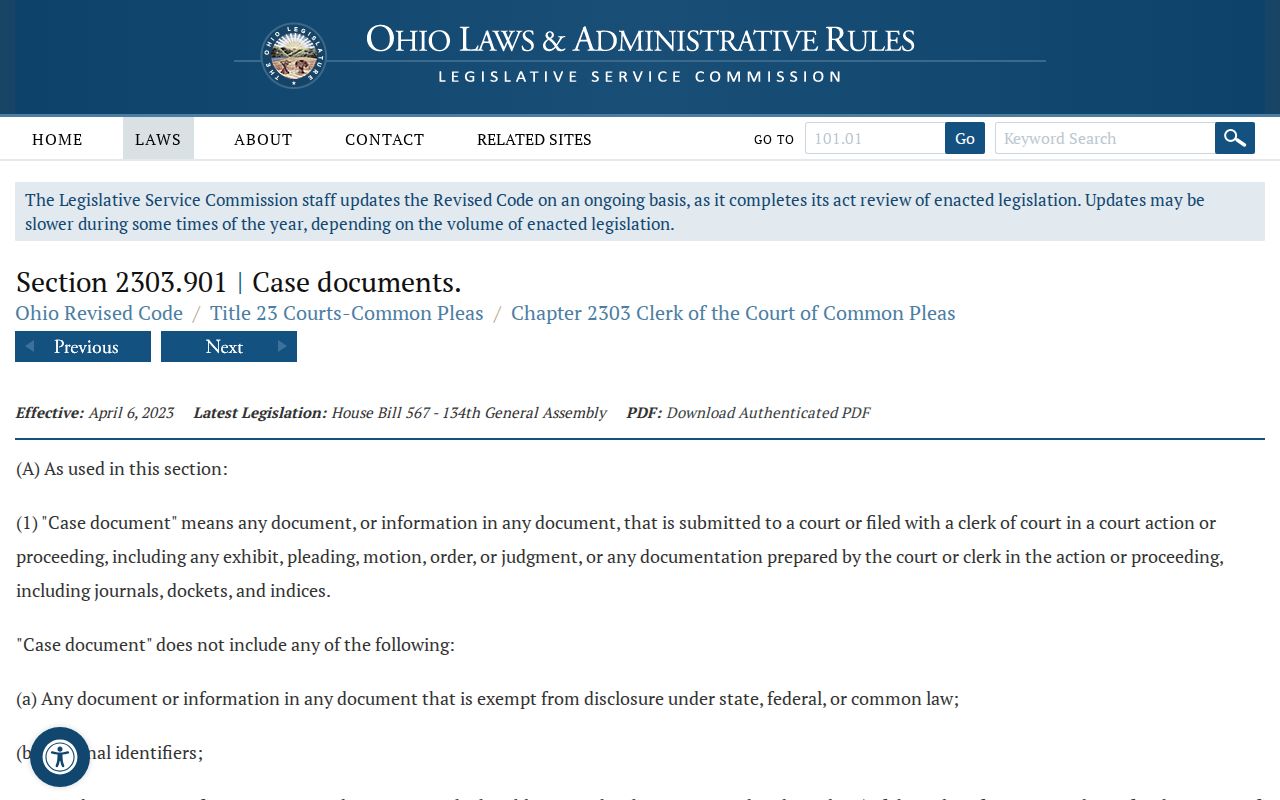 Lorain County court records personal identifier statute