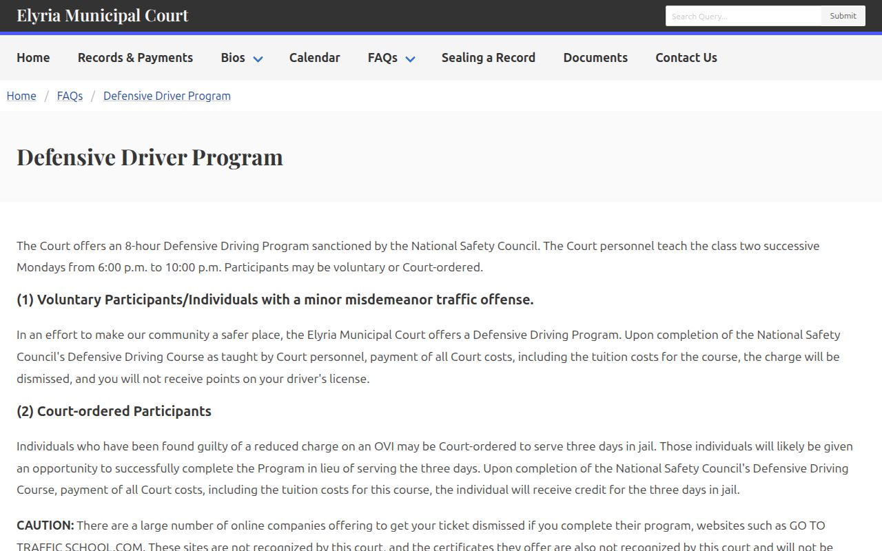 Elyria court docket traffic program records information