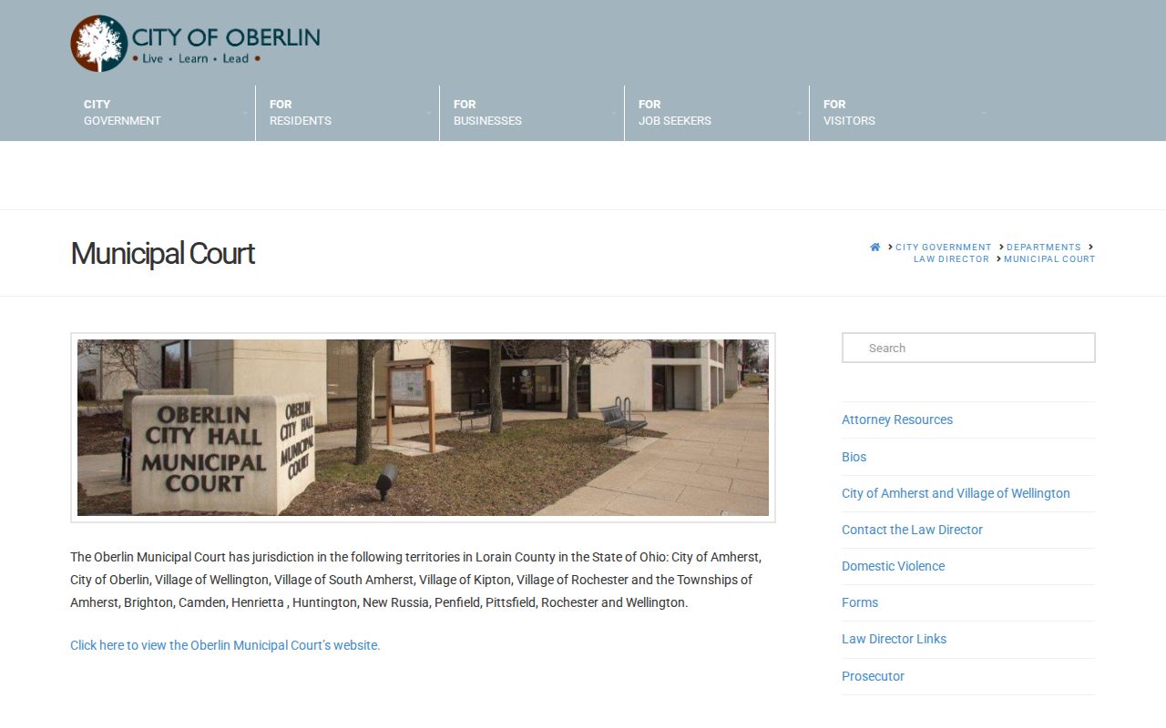 Lorain County court docket Oberlin Municipal Court jurisdiction