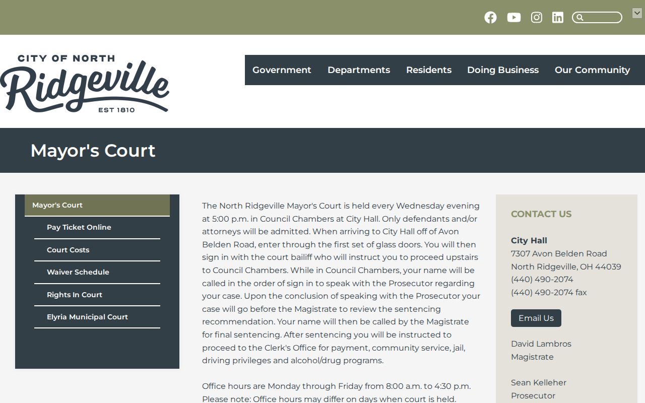 North Ridgeville court docket Mayor's Court information