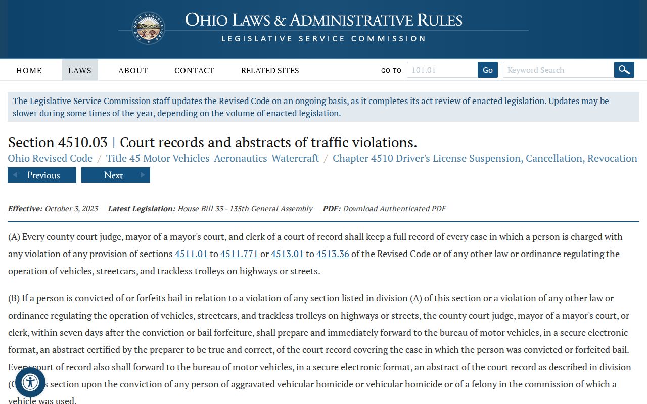 Lorain County traffic court records court abstract reporting rule