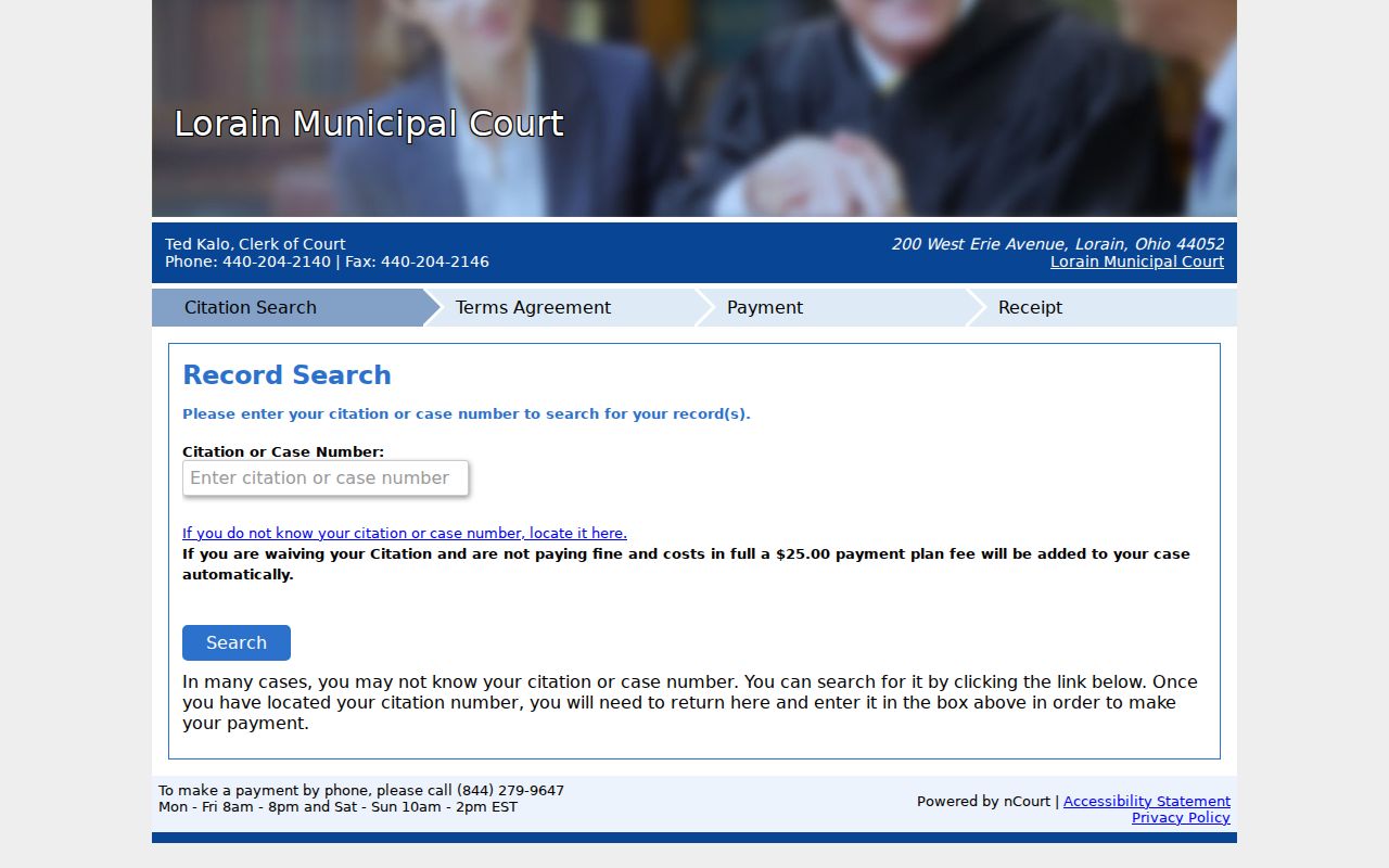 Lorain County traffic court records citation payment search